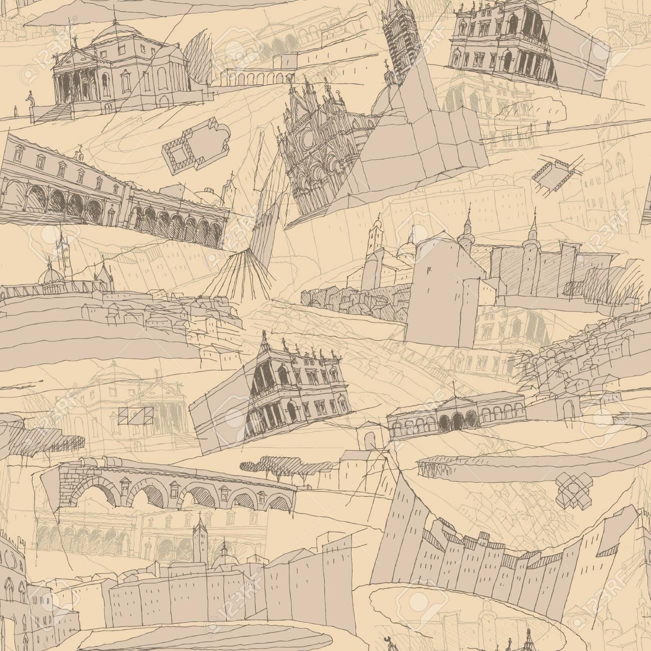 Historic Italian Architecture Collage seamless pattern
